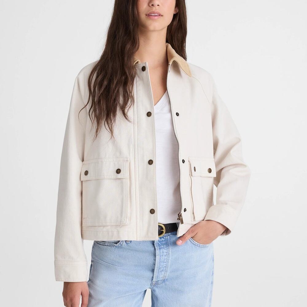 NWT Madewell The Billie Short Barn Jacket Vintage Canvas Off White Womens Size M
